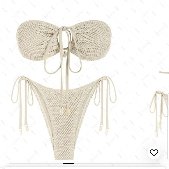 ZAFUL Women Bikini Set Two Piece Textured Beaded Tie Back Halter Cheeky Swimsuit - Picture 1 of 15